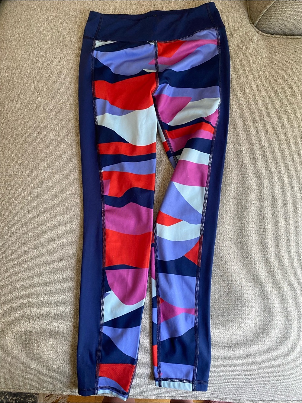 Hanna Andersson Navy Leggings with Red, Pink, Purple & White Abstract Panels
